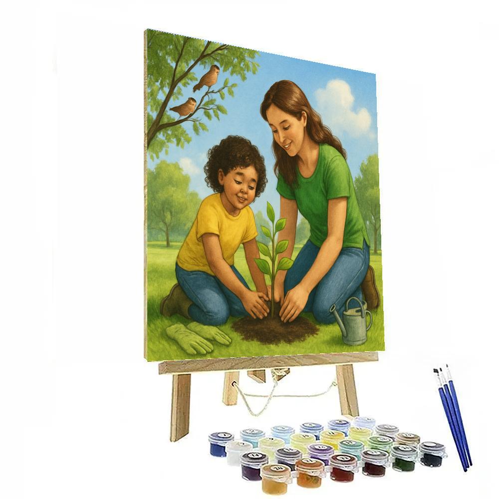 Mother And Child Planting A Tree paint by number