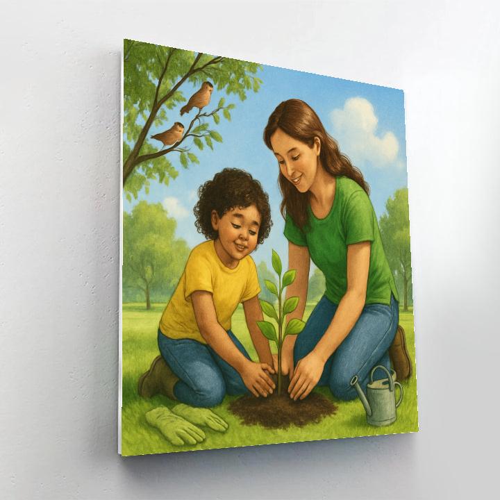 Mother And Child Planting A Tree paint by number