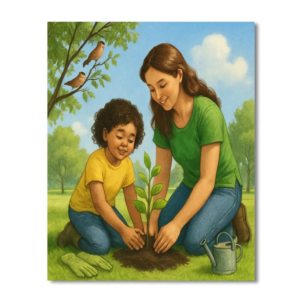 Mother And Child Planting A Tree paint by number