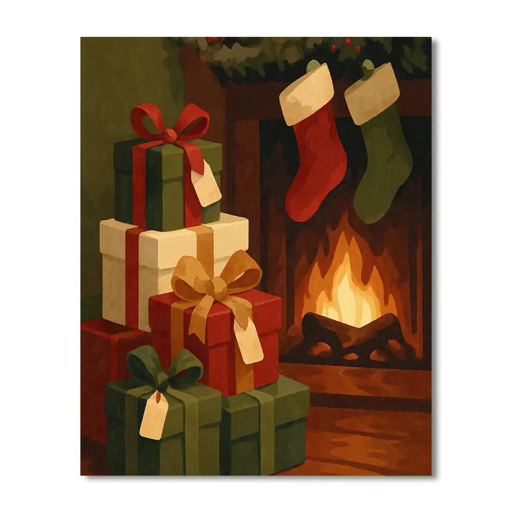 Gifts By The Fireplace paint by numbers
