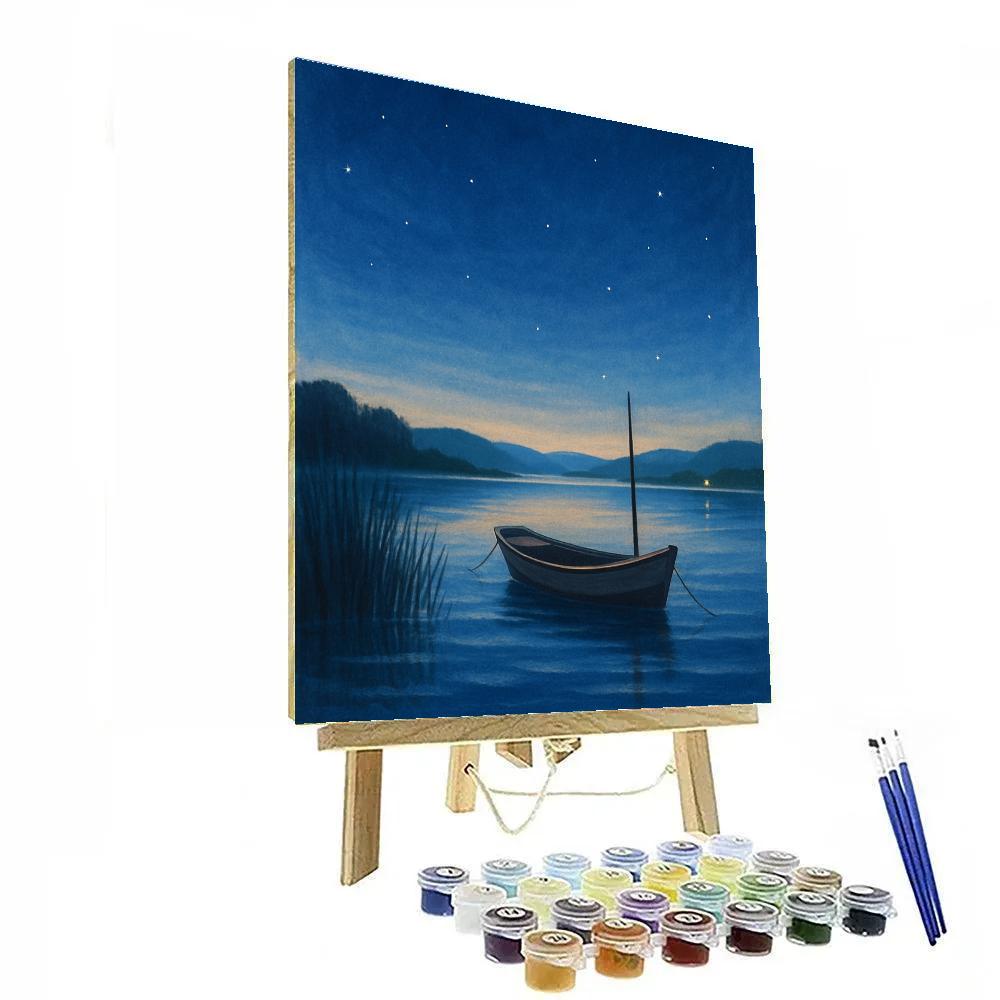 Quiet Boat Under Indigo Sky Paint by numbers art