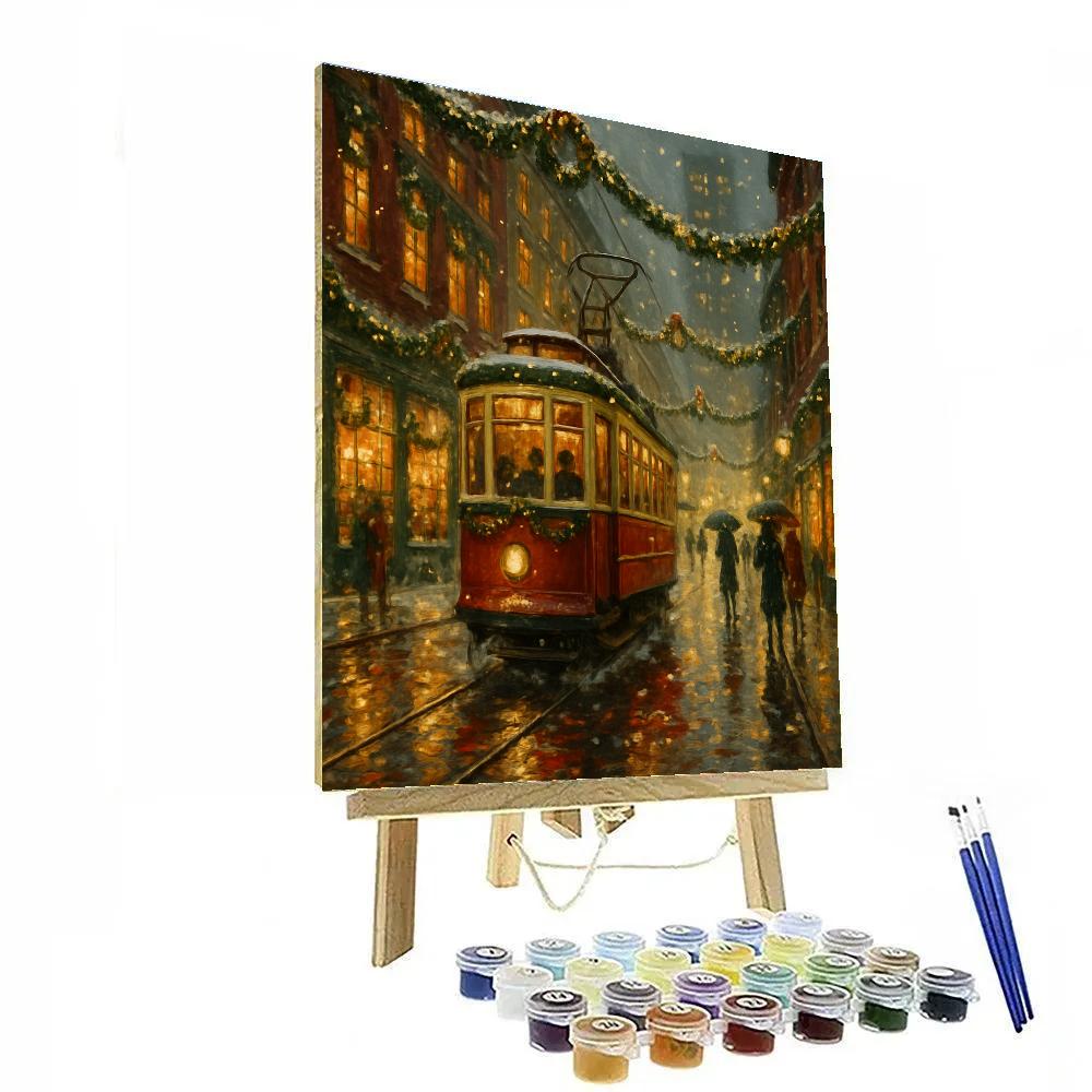 Festive Tram Through Snowfall Painting by numbers kit