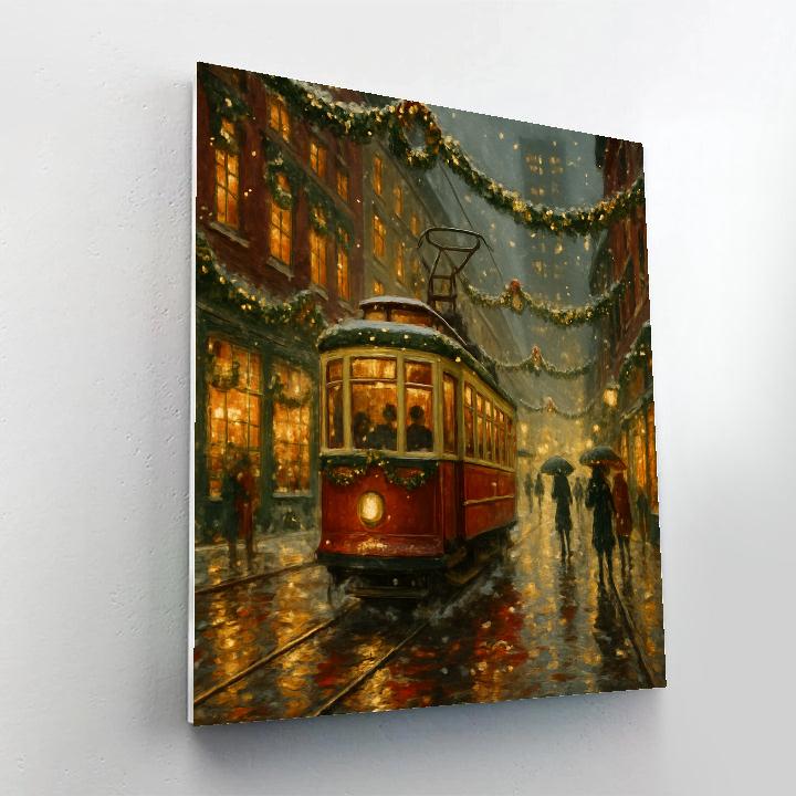 Festive Tram Through Snowfall Painting by numbers kit