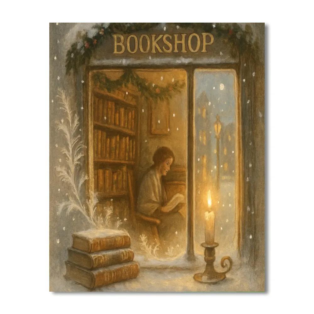 Hearthside Bookshop Night paint by numbers