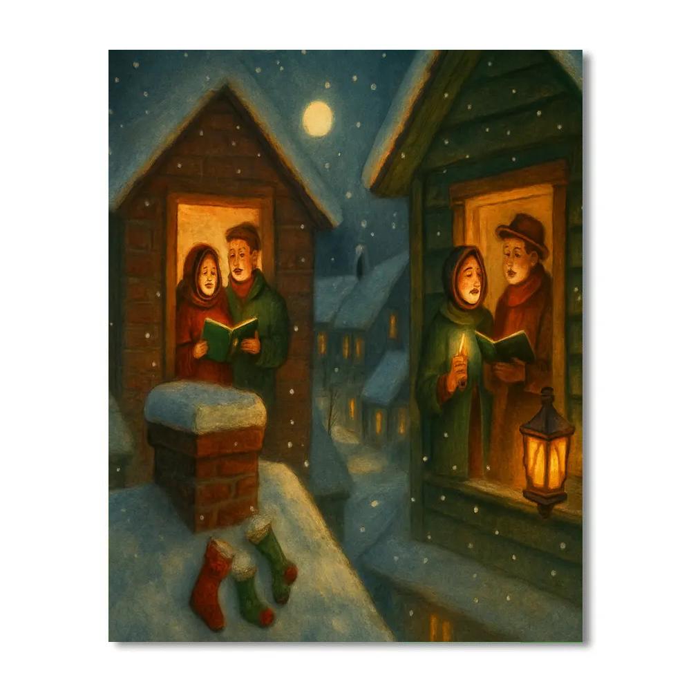 Snowy Rooftop Carol Exchange paint by number