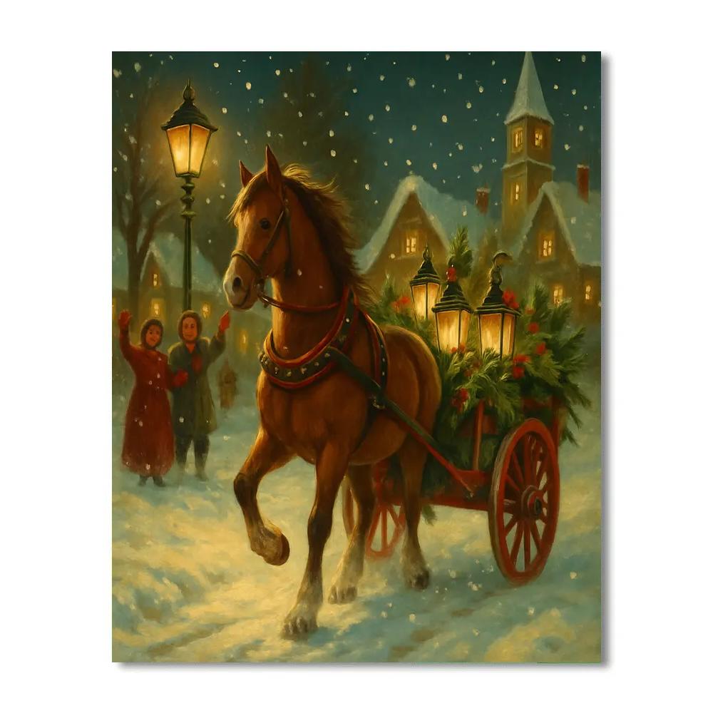 Holiday Horse Cart Lanterns Number painting