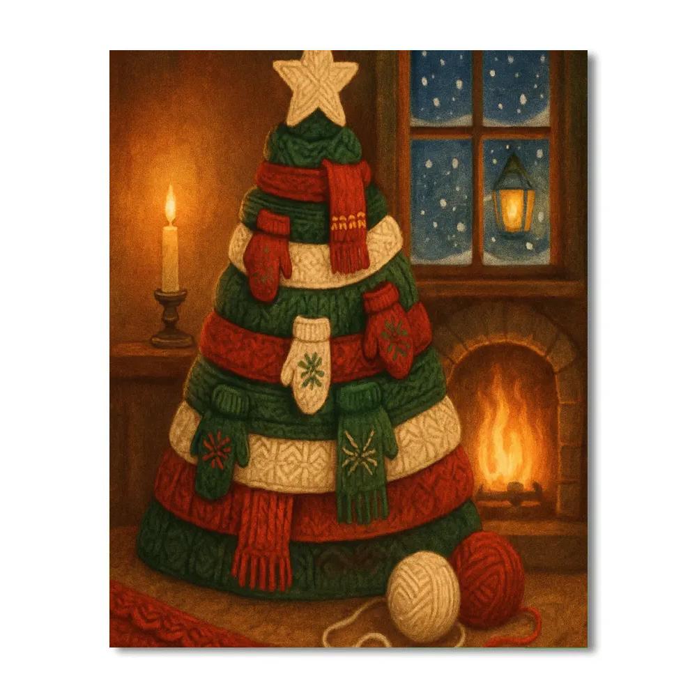 Hearthside Knitted Tree paint by number