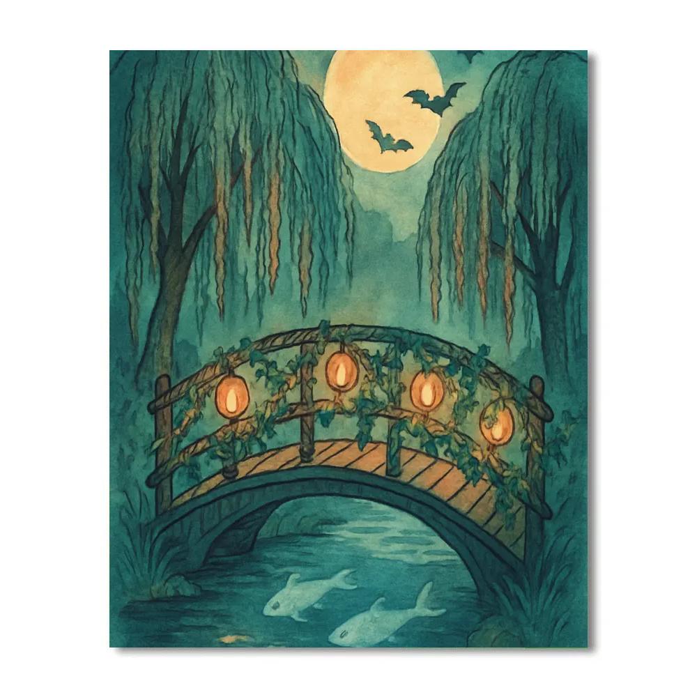 The Willow Lantern Bridge paint by number