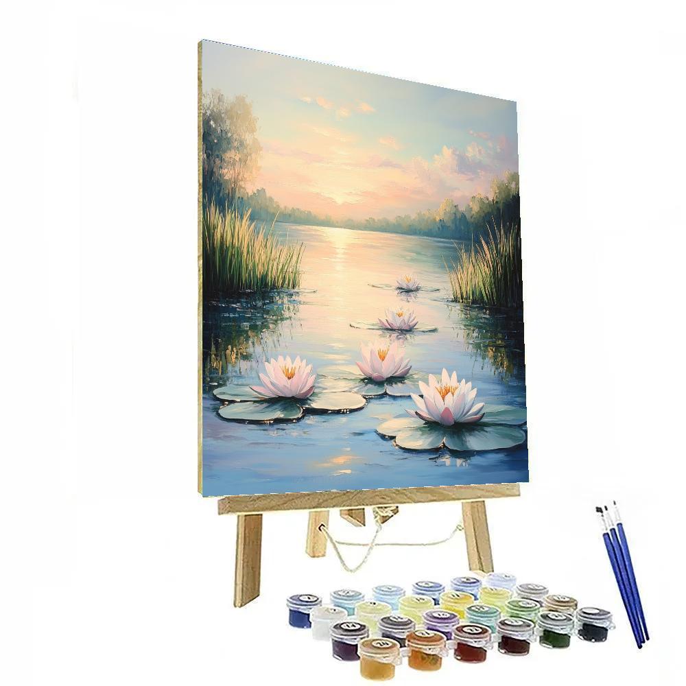 Monet Inspired Water Lilies At Dawn paint by color