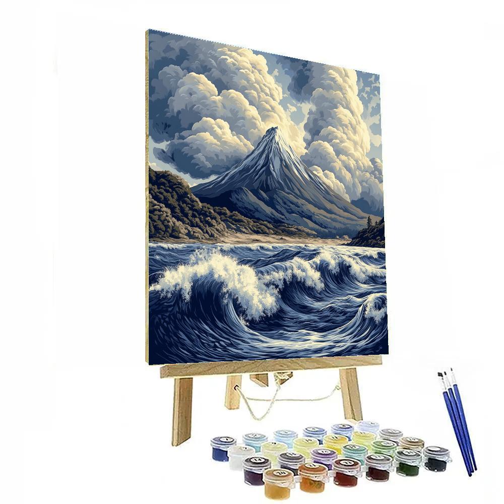 Hokusai Inspired Mountain Storm Paint by numbers art