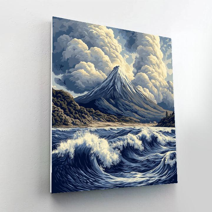 Hokusai Inspired Mountain Storm Paint by numbers art