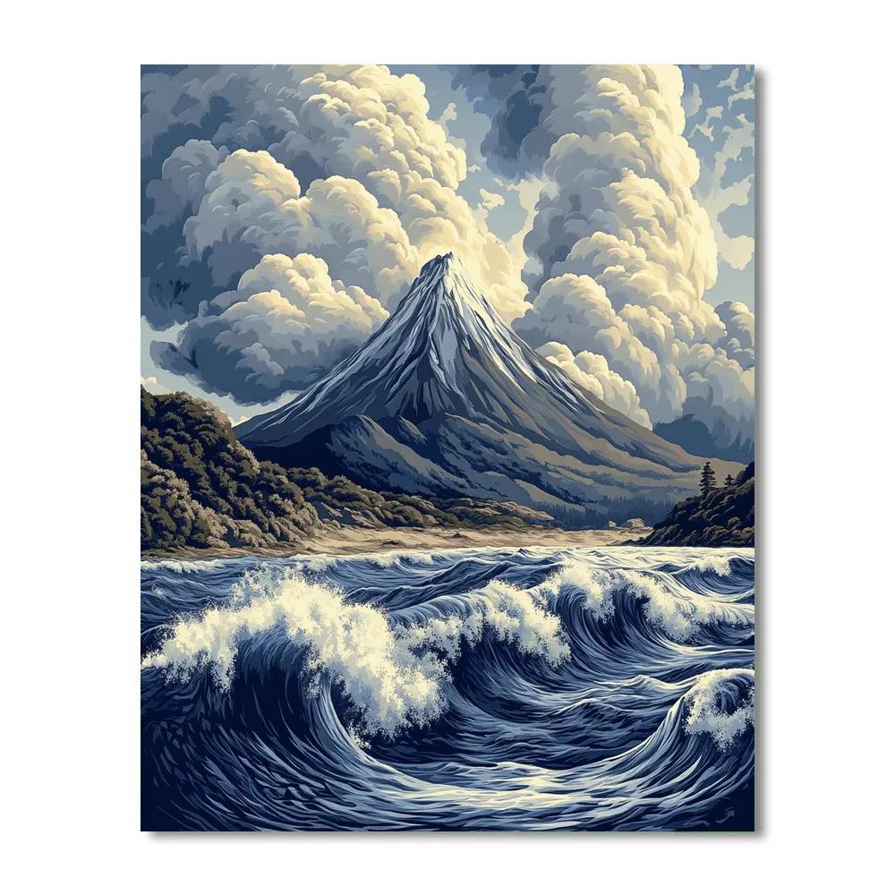 Hokusai Inspired Mountain Storm Paint by numbers art