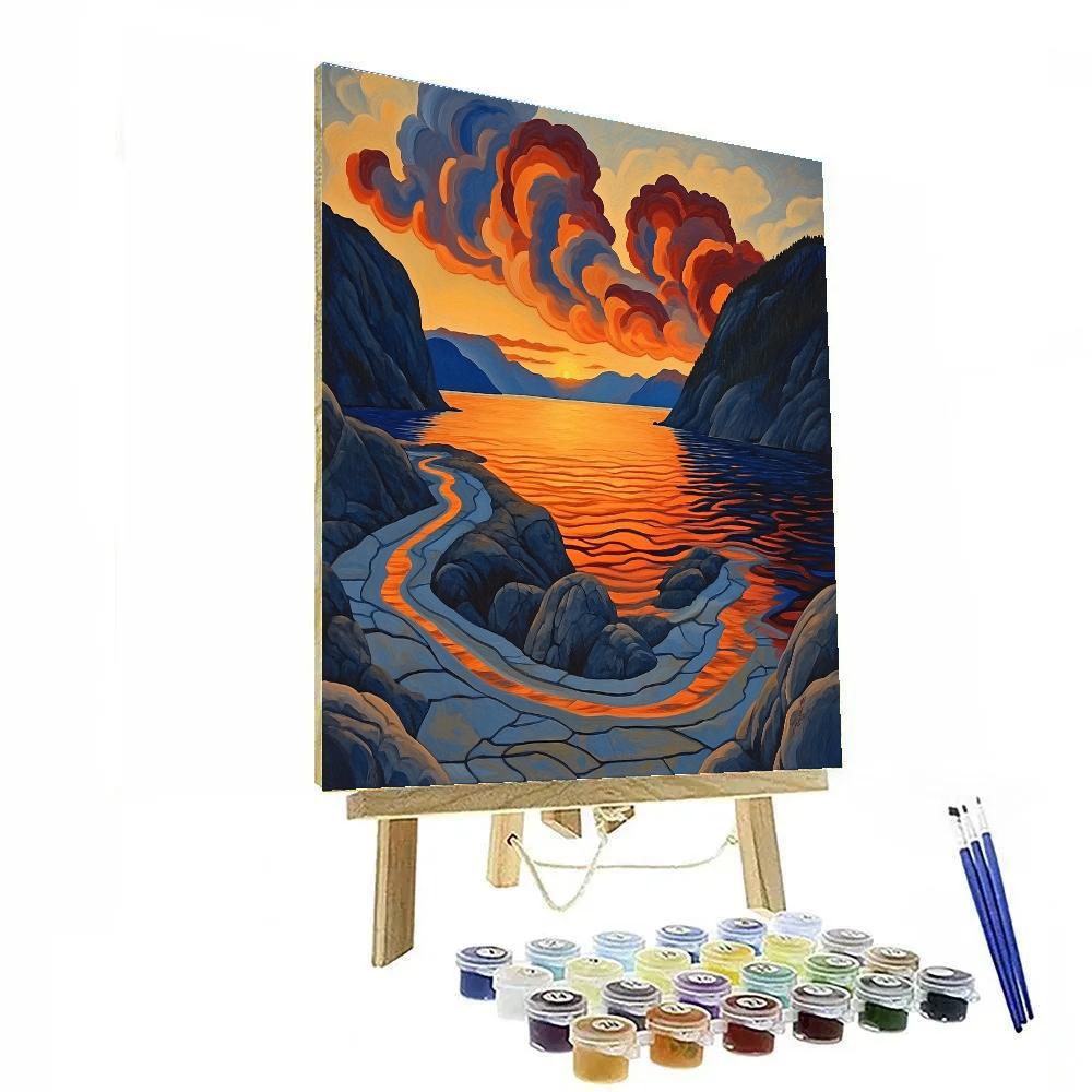 Edvard Munch Inspired Swirling Fjord Sunset painting number kit