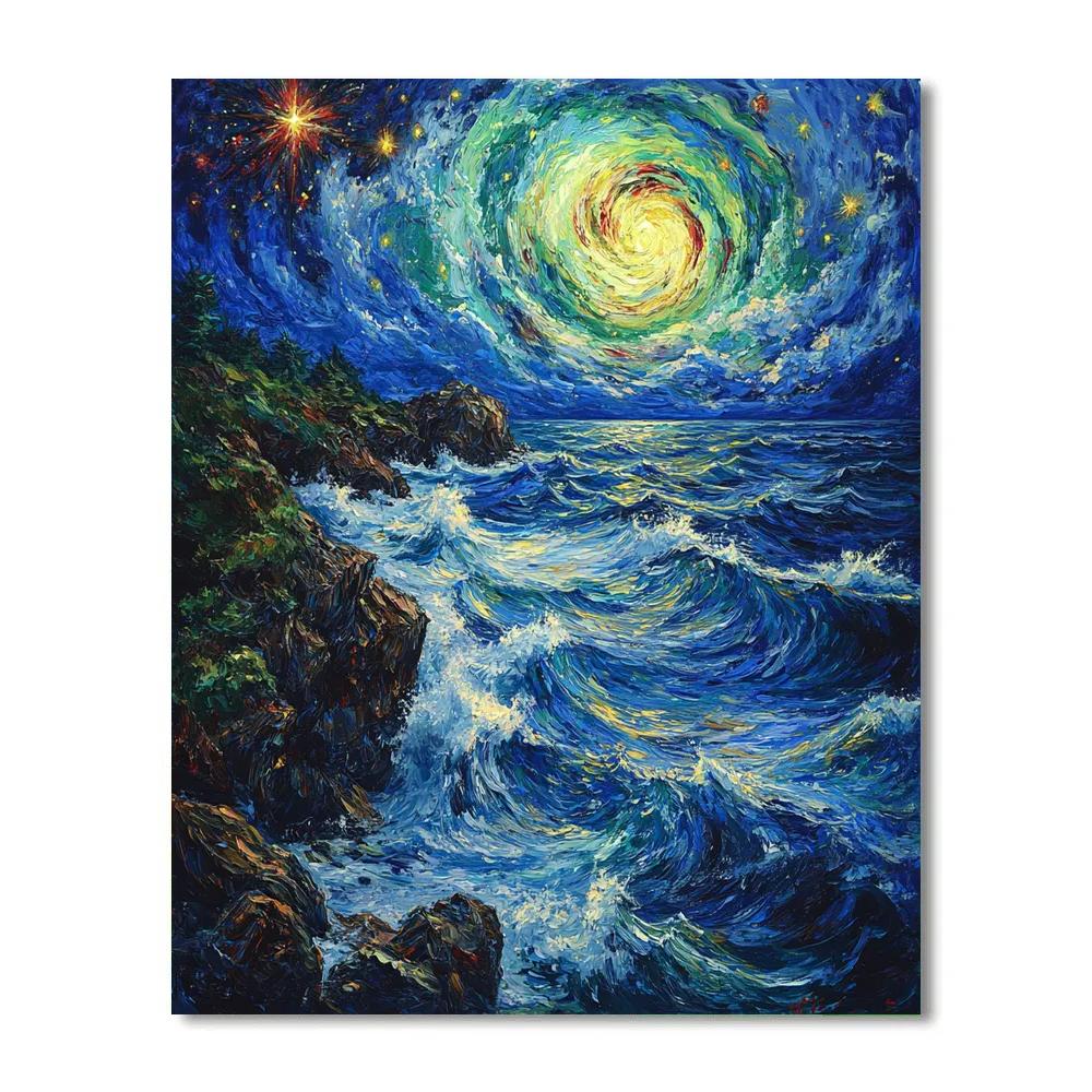 Edvard Munch Inspired Cosmic Coastal Tempest DIY paint by numbers