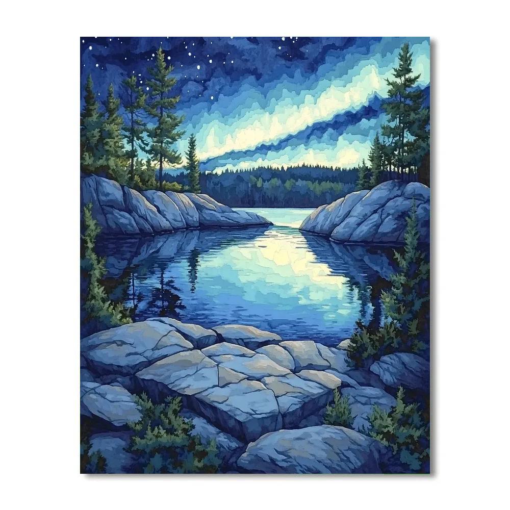 Franklin Carmichael Inspired Aurora Over Granite Cove Paint by numbers kits