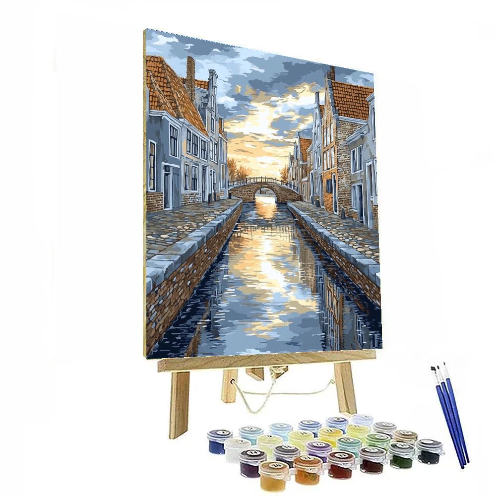 Johannes Vermeer Inspired Reflection On Delft Canal painting number kit