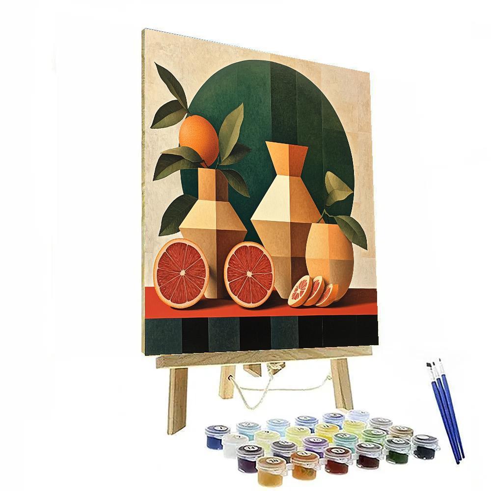 Pablo Picasso Inspired Fractured Ceramic Vases And Citrus Number painting