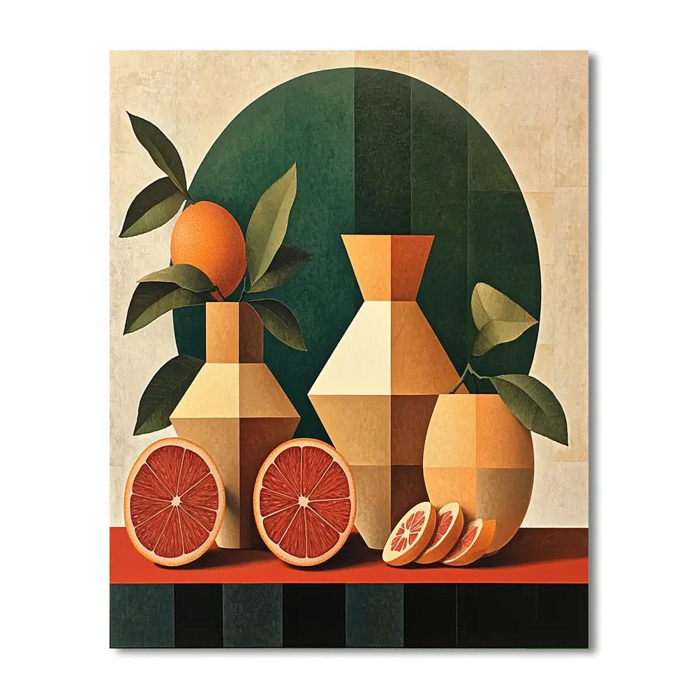 Pablo Picasso Inspired Fractured Ceramic Vases And Citrus Number painting