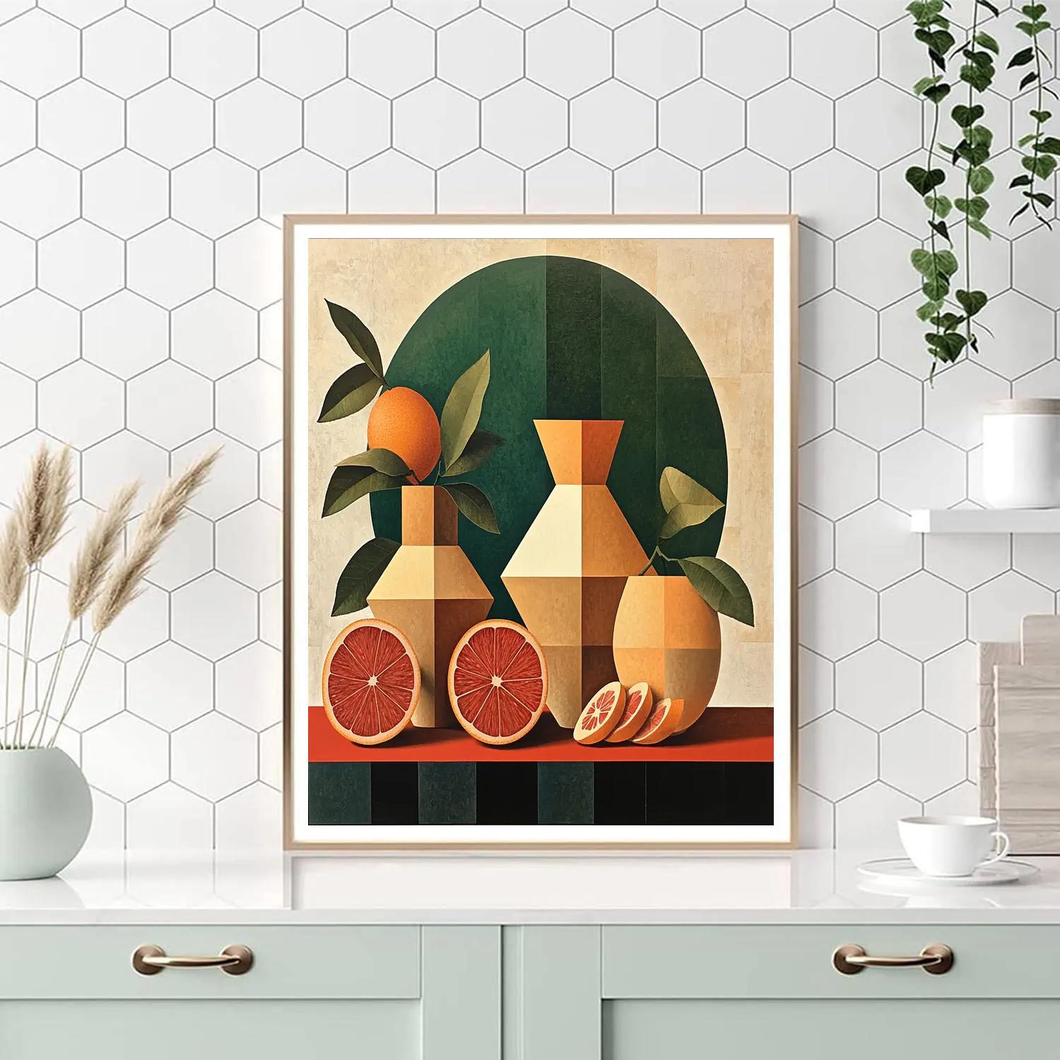 Pablo Picasso Inspired Fractured Ceramic Vases And Citrus Number painting