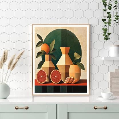 Pablo Picasso Inspired Fractured Ceramic Vases And Citrus Number painting