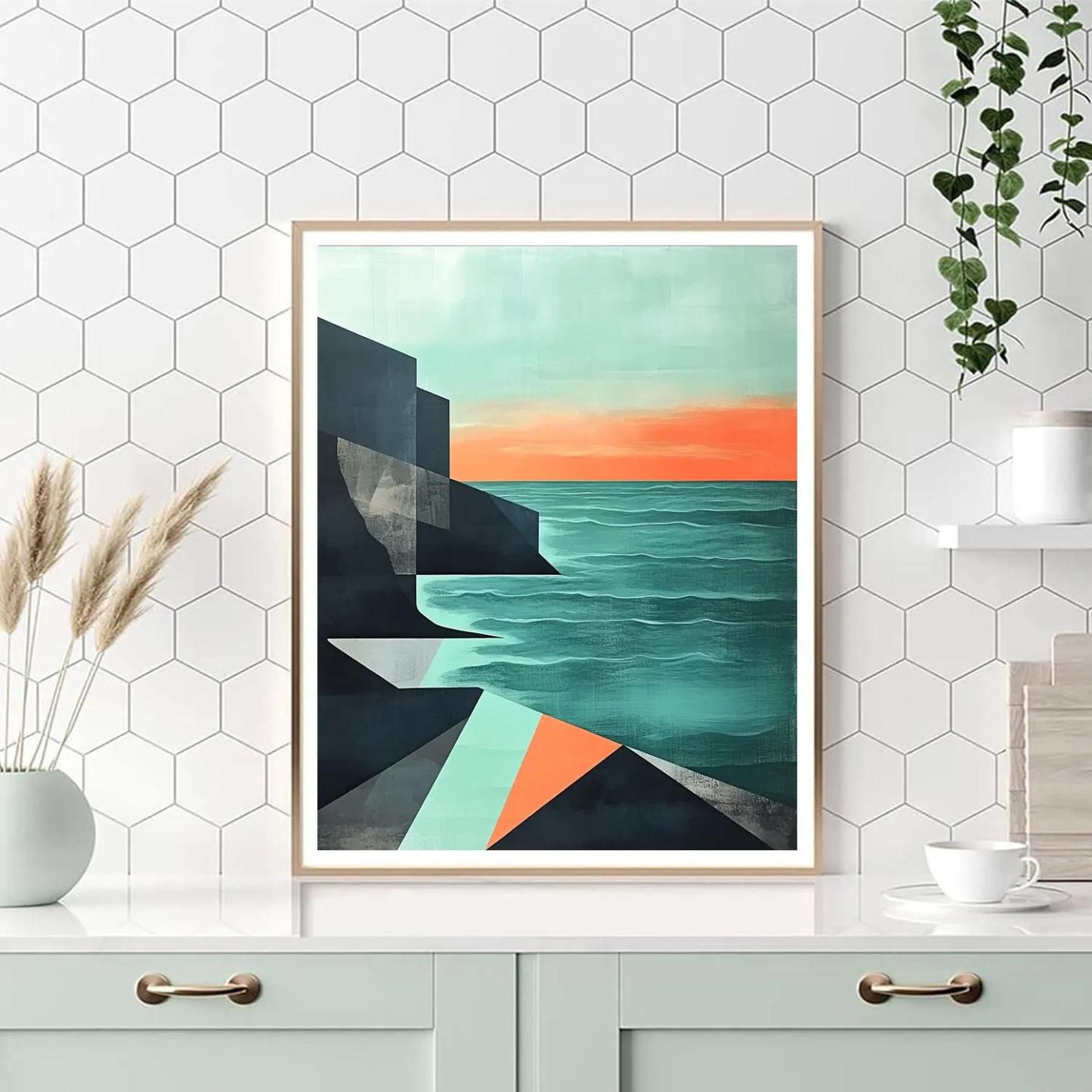 Pablo Picasso Inspired Abstract Coastal Cliffs At Dusk Paint by numbers art