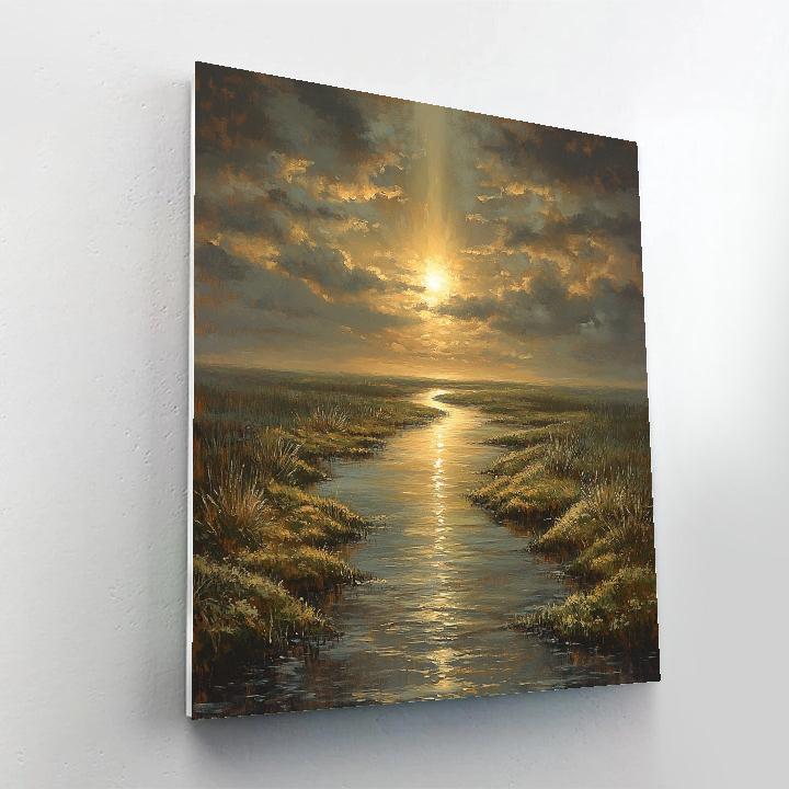 Rembrandt Inspired Riverlet With Golden Shaft paint by number