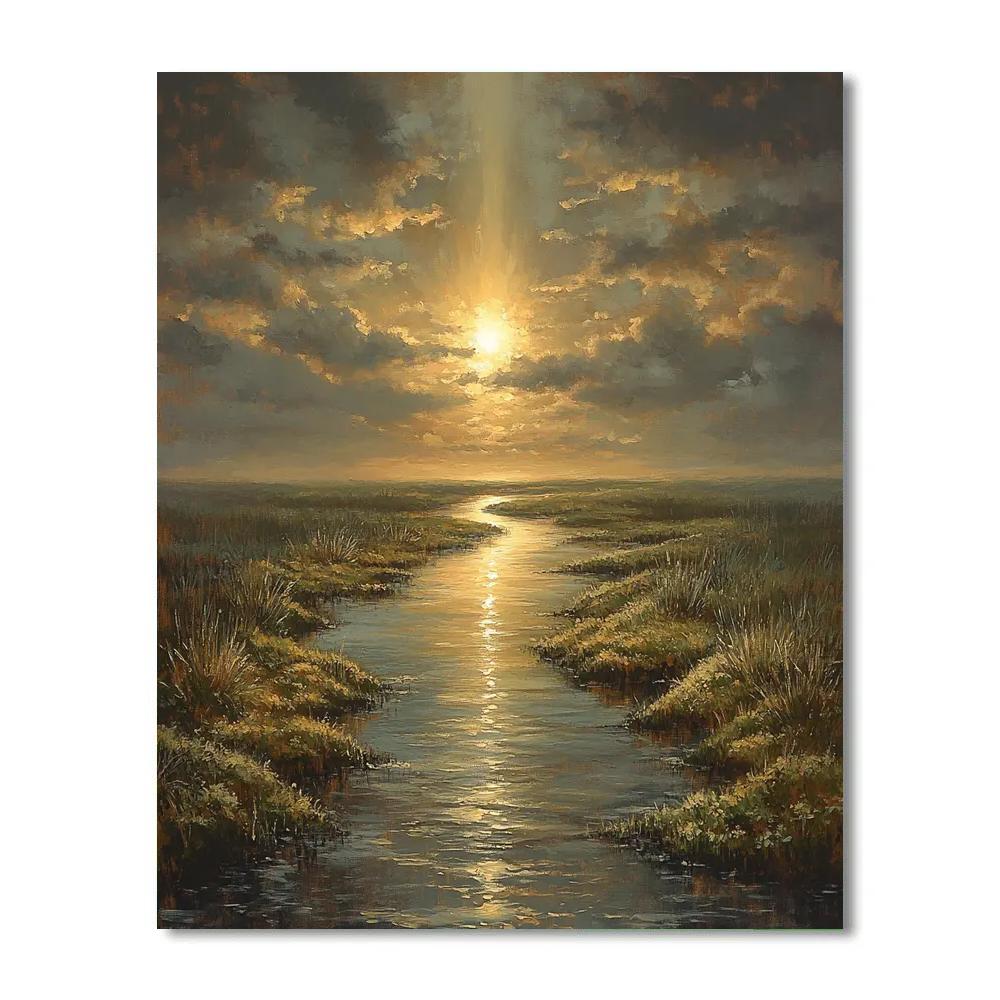 Rembrandt Inspired Riverlet With Golden Shaft paint by number