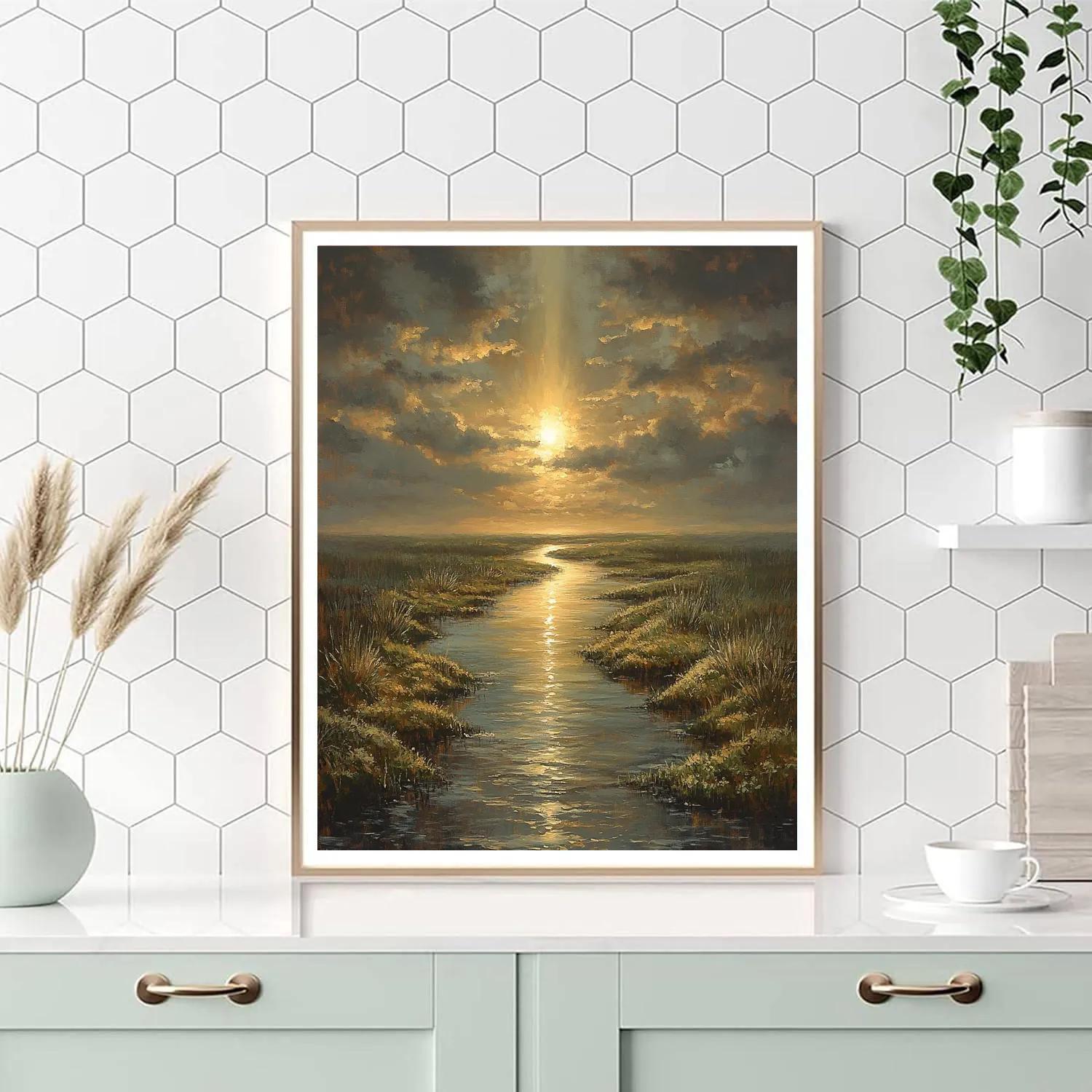 Rembrandt Inspired Riverlet With Golden Shaft paint by number