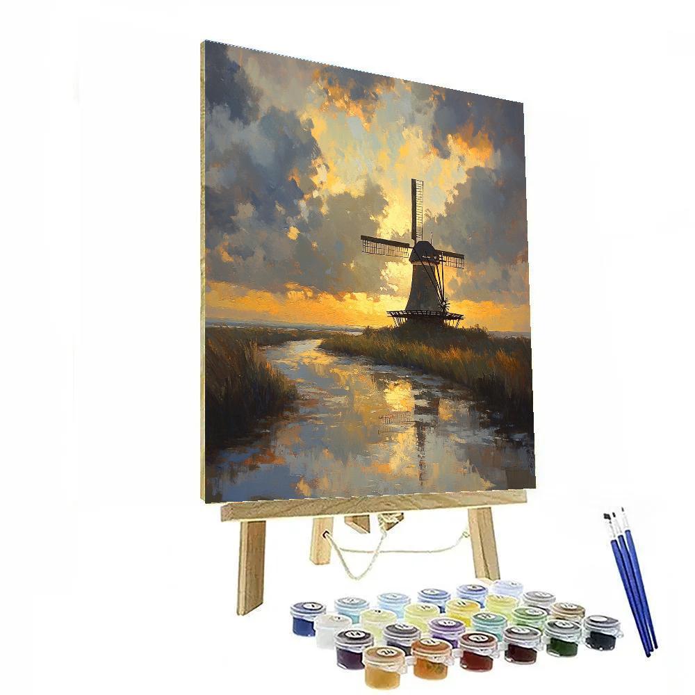 Rembrandt Inspired Windmill At Twilight Edge paint by color