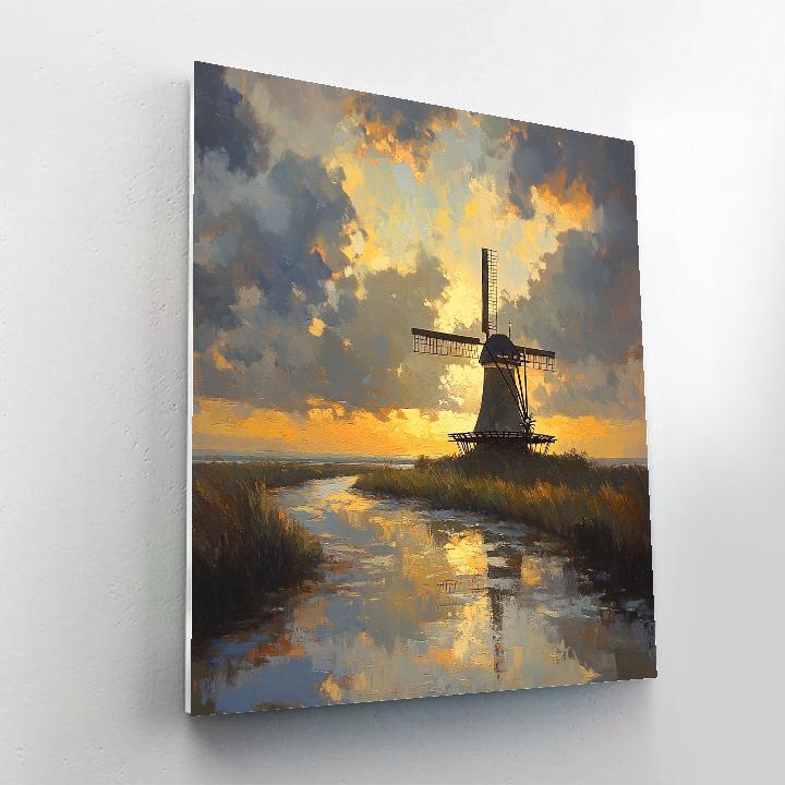 Rembrandt Inspired Windmill At Twilight Edge paint by color