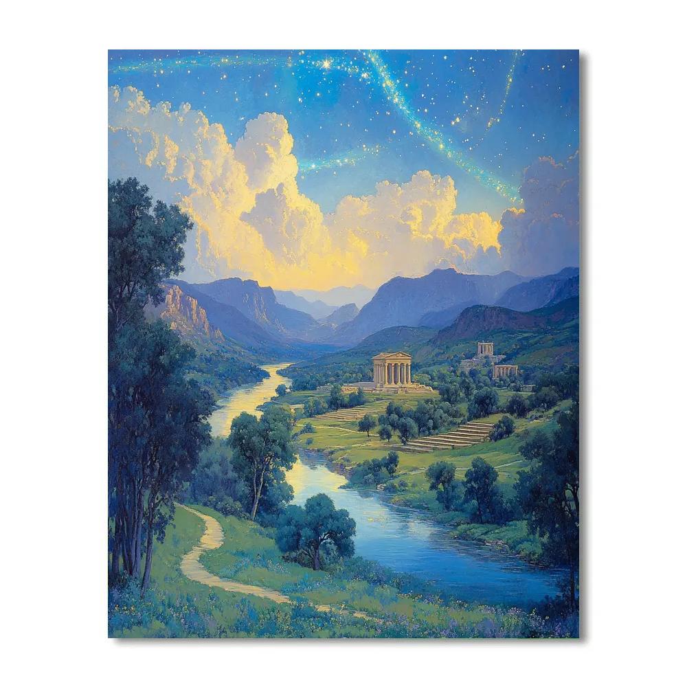 Raphael Inspired Twilight Valley With Celestial Aurora Numbered painting kits