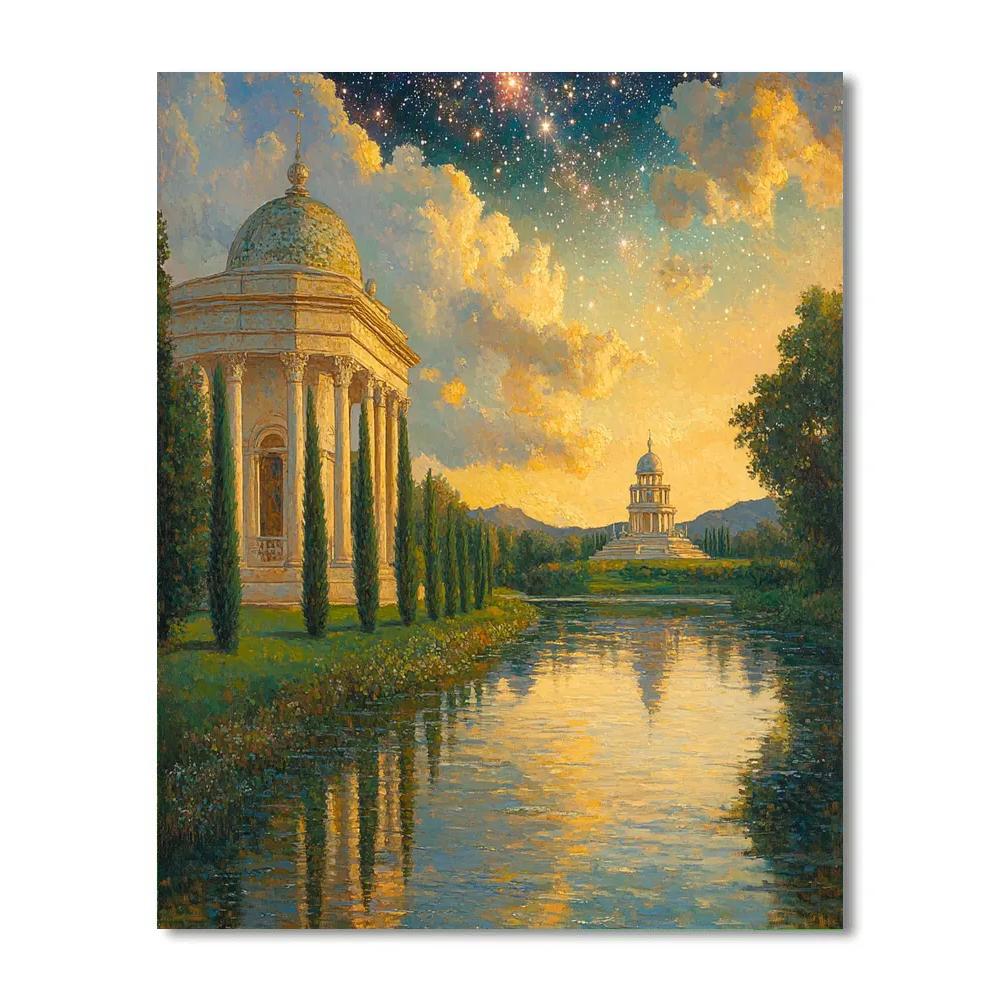 Raphael Inspired Classical Riverside Beneath Constellations Painting by numbers kit