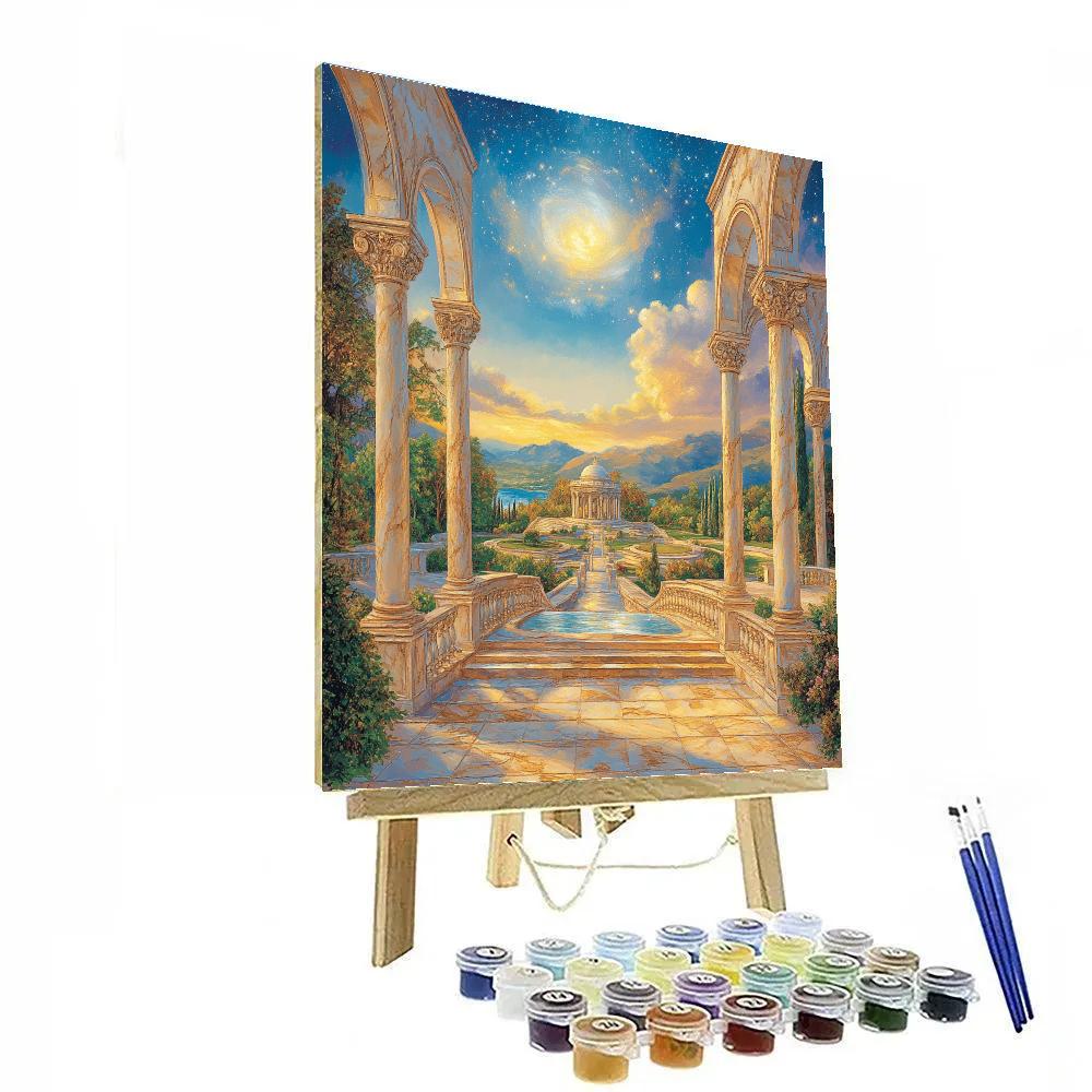 Raphael Inspired Symmetrical Arcade Under Pale Nebula paint by numbers