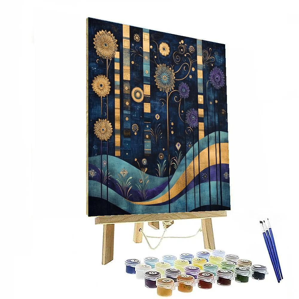 Gustav Klimt Inspired Nocturne Of Blossoms And Geometry paint by numbers