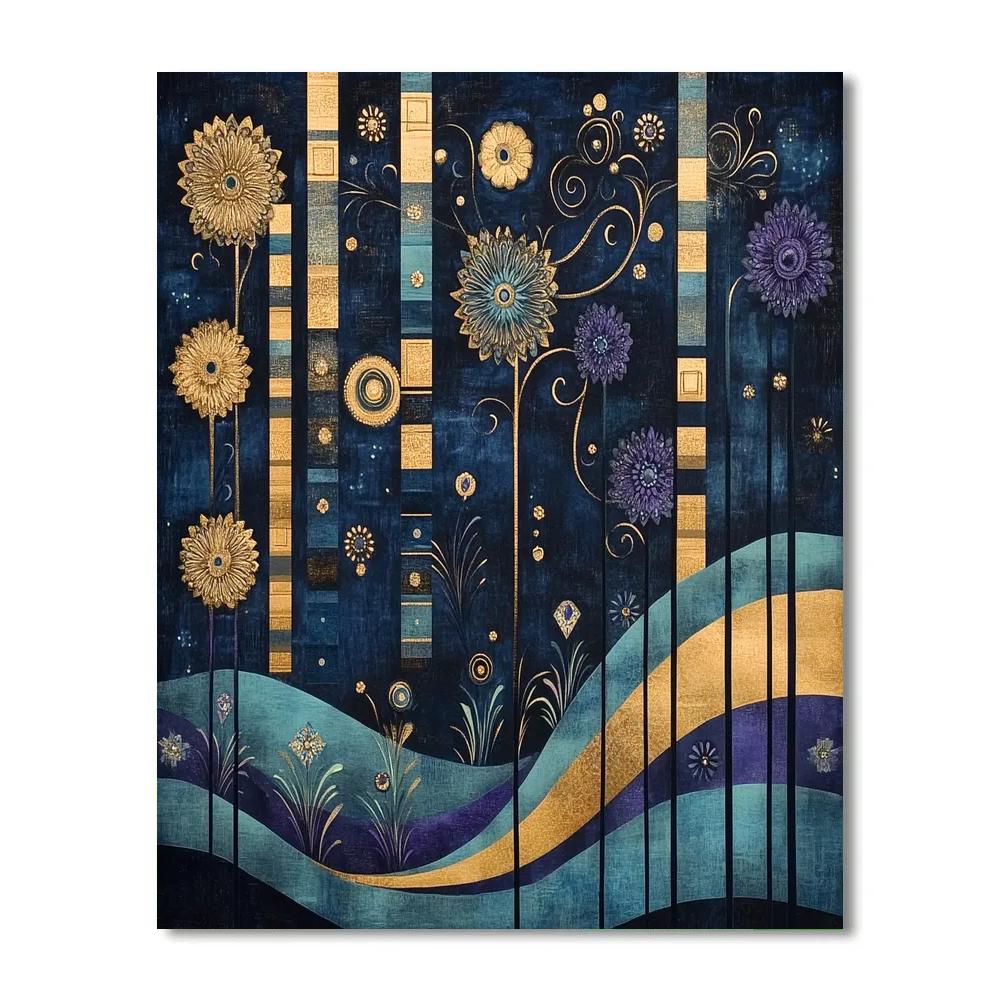 Gustav Klimt Inspired Nocturne Of Blossoms And Geometry paint by numbers