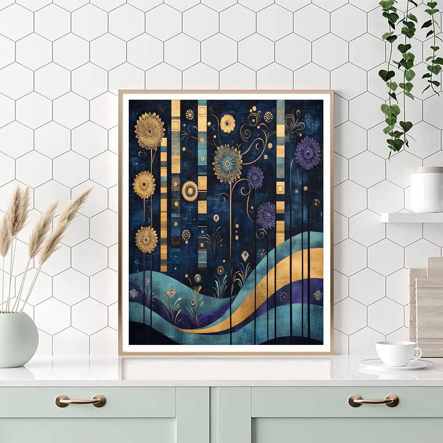 Gustav Klimt Inspired Nocturne Of Blossoms And Geometry paint by numbers