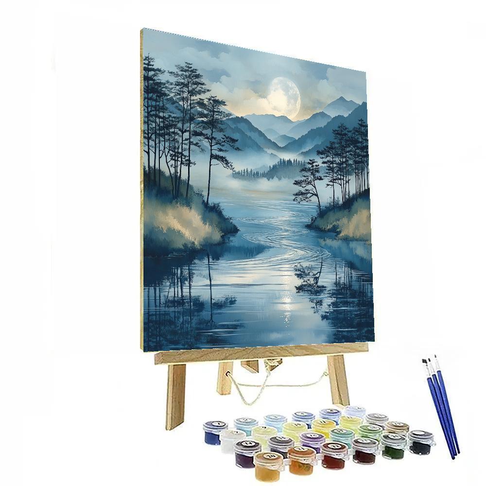 Hiroshige Inspired Moonlit River Of Pines DIY paint by numbers