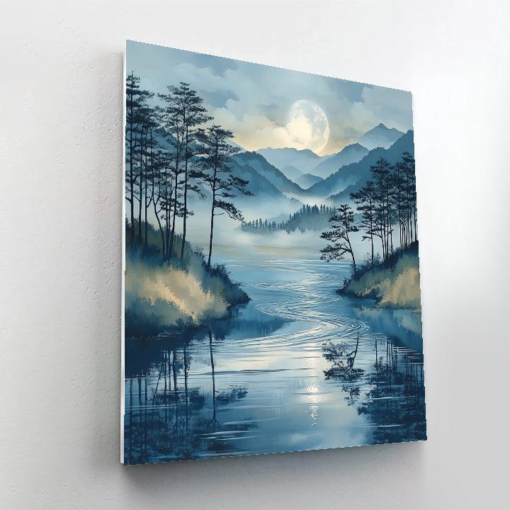 Hiroshige Inspired Moonlit River Of Pines DIY paint by numbers