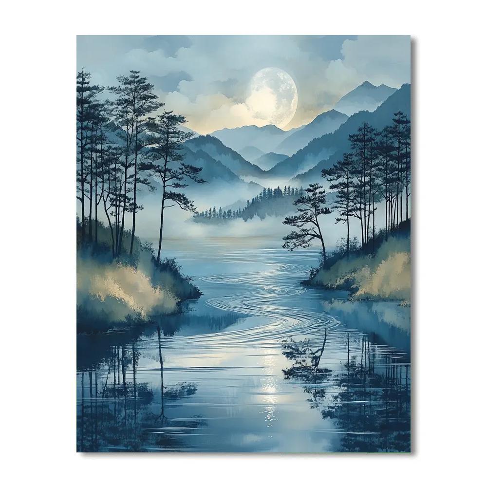 Hiroshige Inspired Moonlit River Of Pines DIY paint by numbers