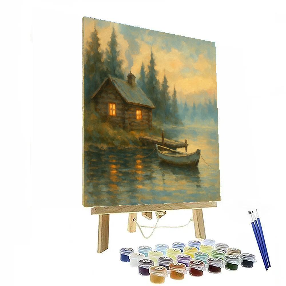 Morning Cabin Reflection Painting by numbers kit