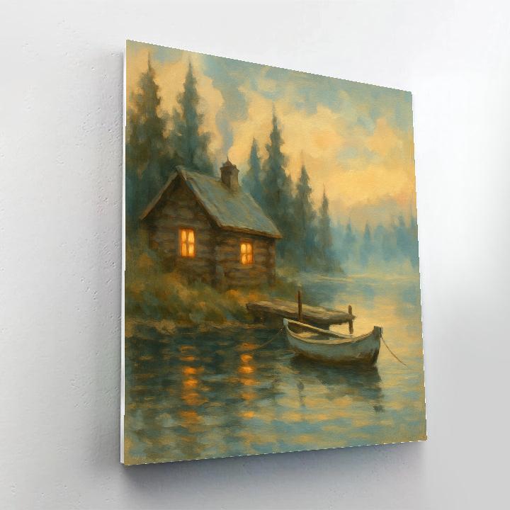 Morning Cabin Reflection Painting by numbers kit