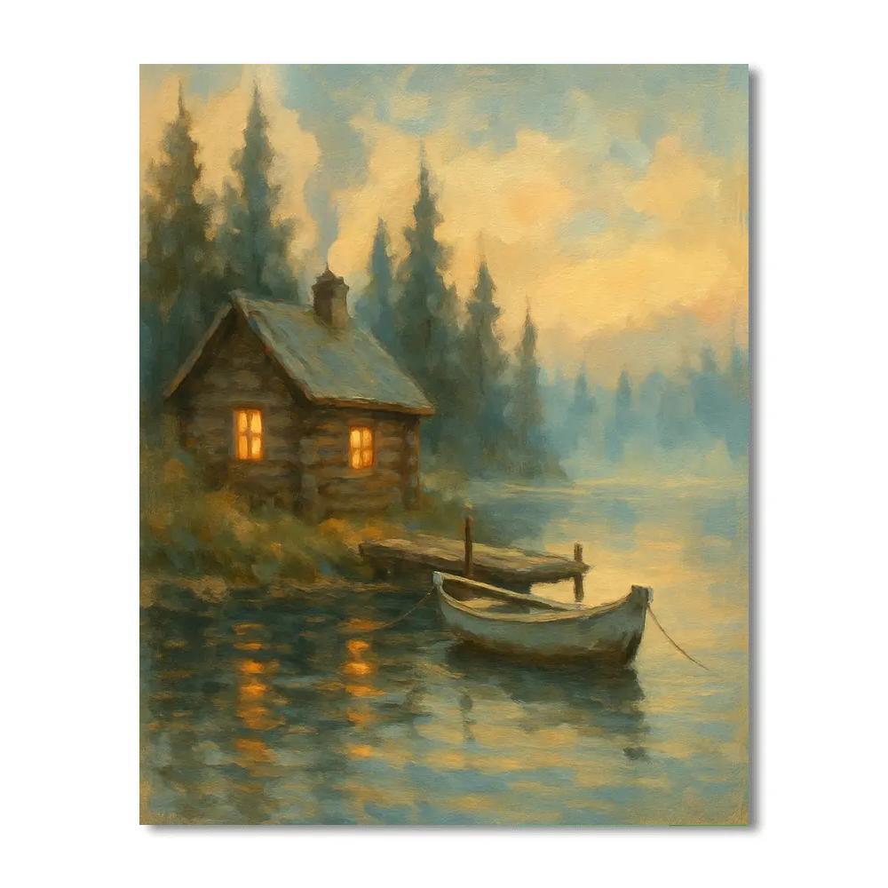 Morning Cabin Reflection Painting by numbers kit