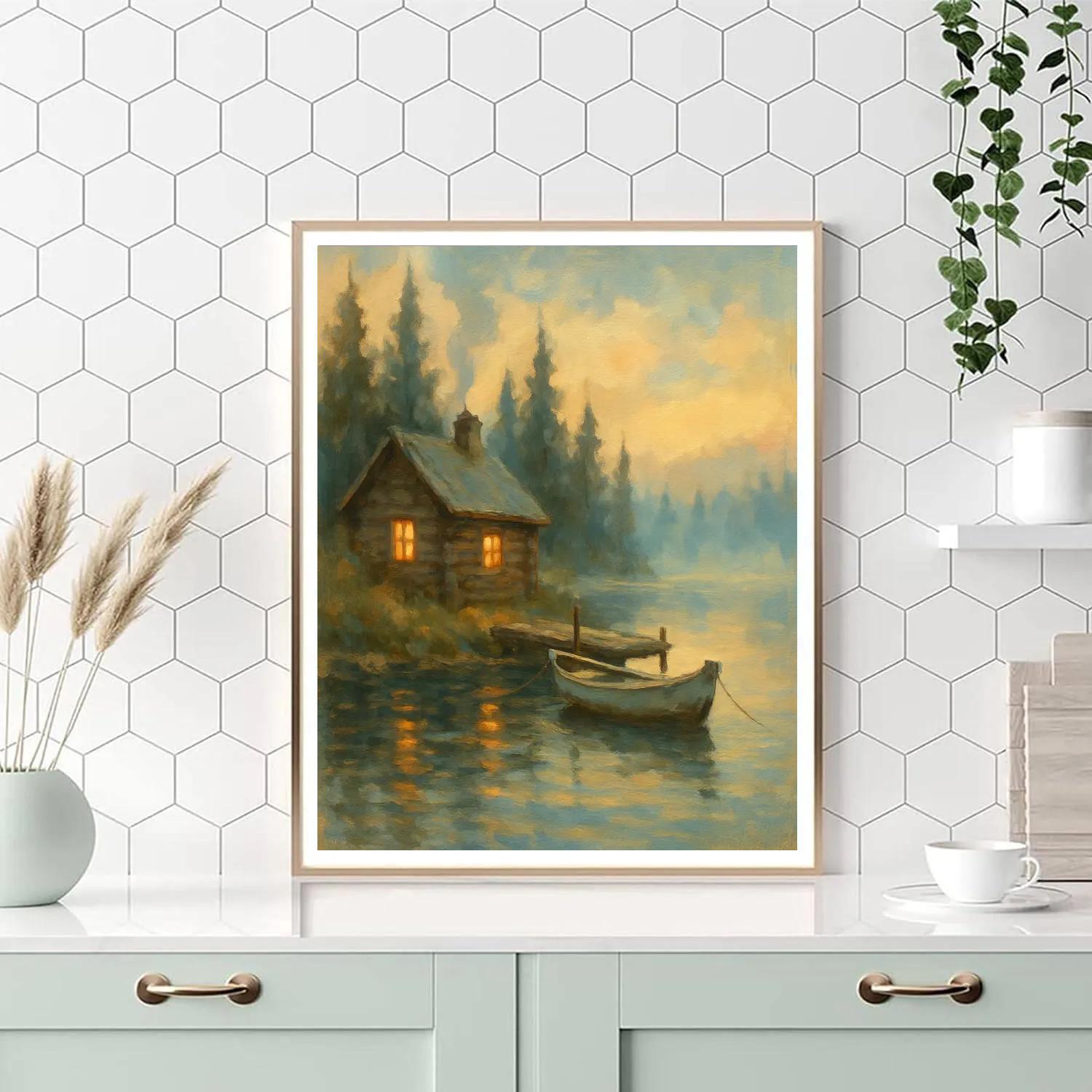 Morning Cabin Reflection Painting by numbers kit