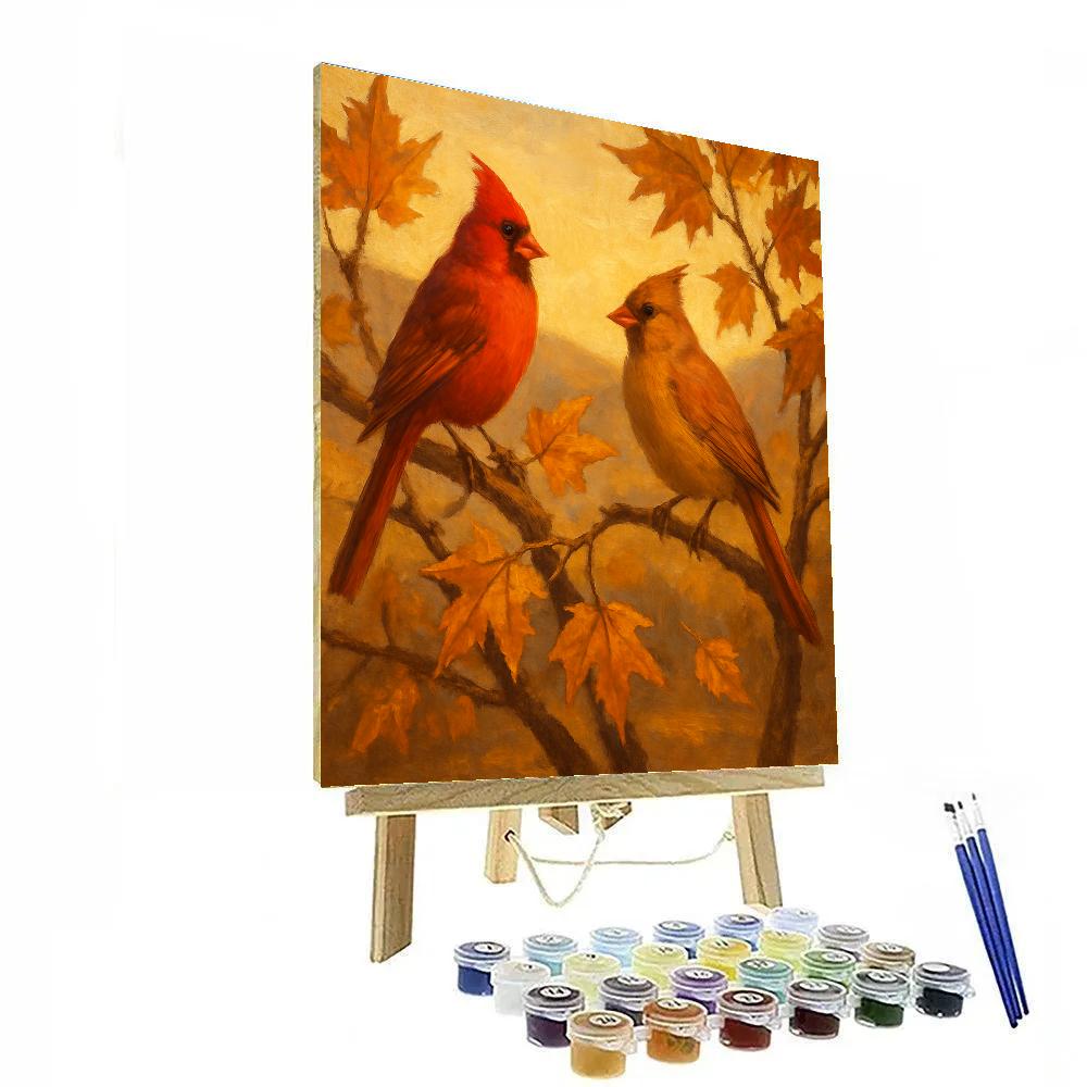 Autumn Cardinals On A Sunlit Branch paint by numbers