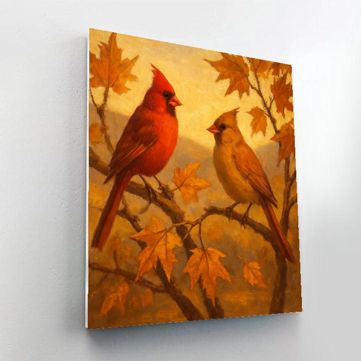 Autumn Cardinals On A Sunlit Branch paint by numbers