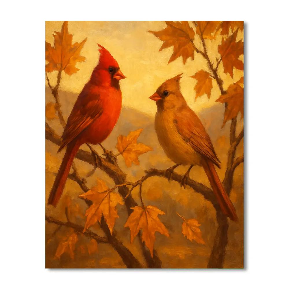 Autumn Cardinals On A Sunlit Branch paint by numbers