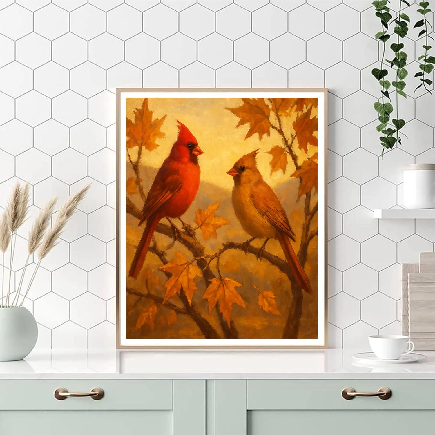 Autumn Cardinals On A Sunlit Branch paint by numbers