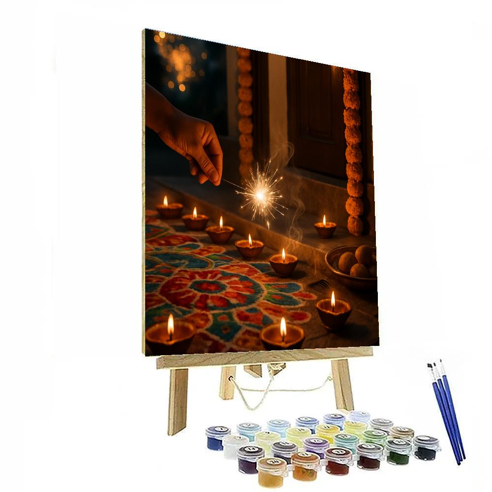 Diwali Doorstep Diyas And Rangoli Number painting