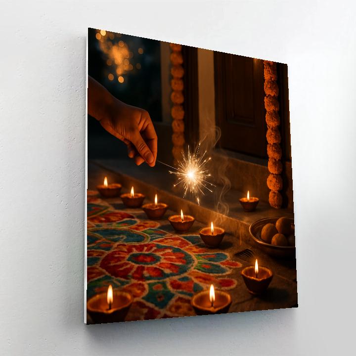 Diwali Doorstep Diyas And Rangoli Number painting