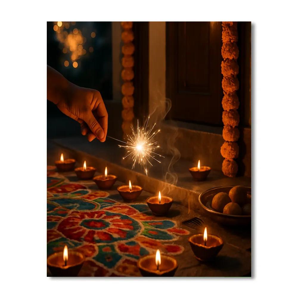 Diwali Doorstep Diyas And Rangoli Number painting